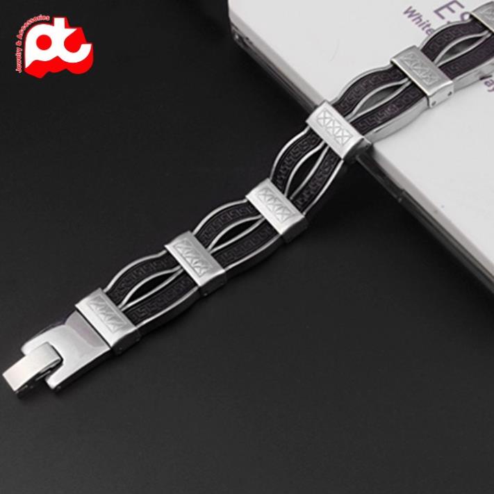 Lắc tay thép không gỉ titan nam cao cấp đẹp sang trọng PT JEWELRY màu trắng PTLTNA87