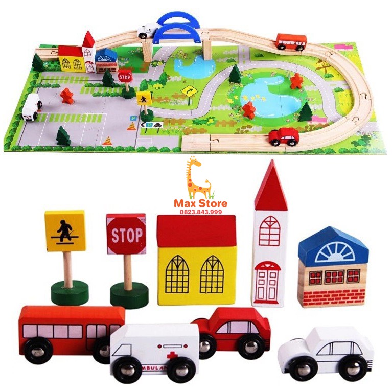 Đồ chơi gỗ  FREESHIP  Bộ Lắp Ghép Mô Hình Giao Thông Thành Phố Bằng Gỗ - 40 Chi Tiết