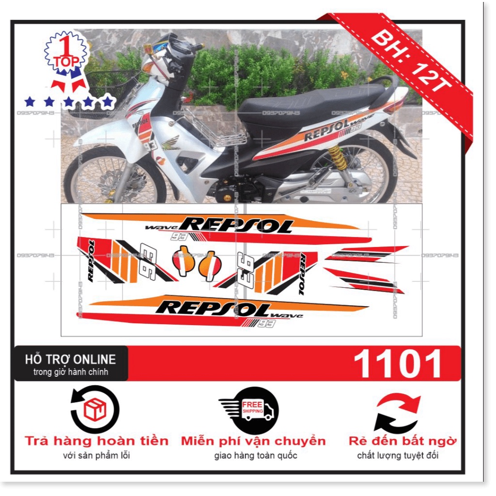 ( Quí khách vui lòng mang ra tiệm cho thợ dán ) Tem wave 2016 repsol trắng