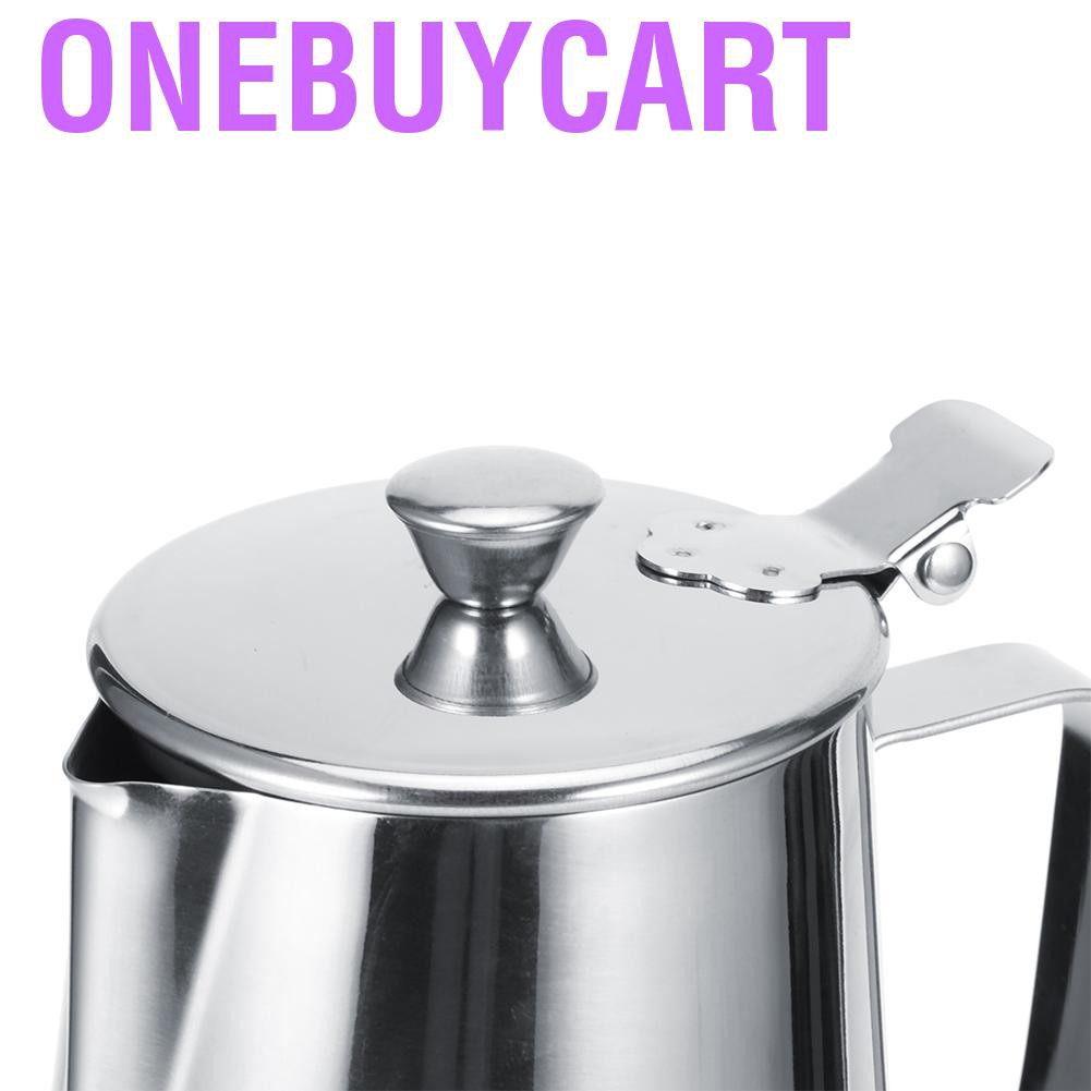 Onebuycart Stainless Steel Thicken Milk Frothing Cup Jug Coffee Pitcher Latte Art with Lid for Home