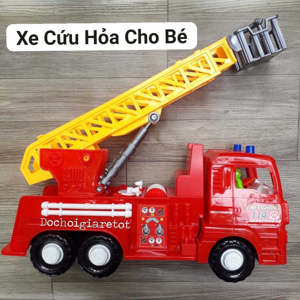 Xe Cứu Hỏa Đồ Chơi, Xe đồ chơi mô phỏng loại To Chạy Trớn 37x13x19cm, Cần Kéo Dài Ra Được, Xoay Linh Hoạt