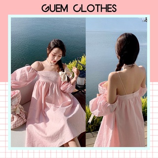 Váy gấm babydoll trễ vai tiểu thư dáng suông thời trang - GUEM Clothes