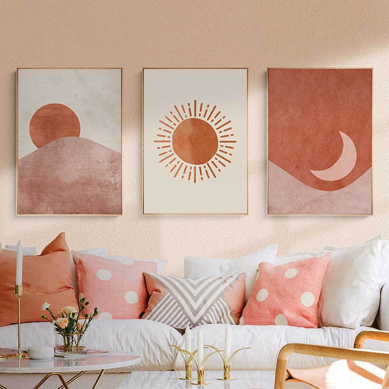 Tranh vải canvas treo tường hình mặt trăng/ mặt trời phong cách Bắc Âu hiện đại