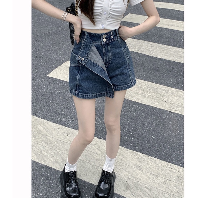 Jiashucheng Chân Váy Denim Ngắn Dáng Chữ a Lưng Cao Thời Trang Mùa Hè 2023 Mới Phong Cách Retro Dễ Phối Đồ