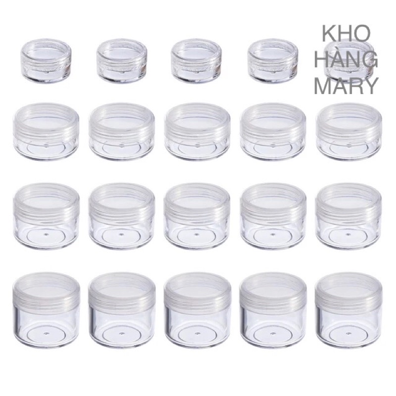 SET 10 hủ nhựa nhỏ chiết mẫu thử spa- Hủ kiếng TRONG NẮP ĐEN 5g/ 10g/ 20g/ 30g/ 50g Đựng kem mỹ phẩm