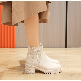 Boot nữ giày bốt nữ đính nơ cao gót	5cm cổ cao