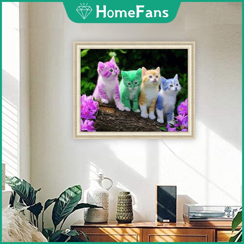 Bộ Tranh Đính Đá 5D Tự Làm Hình Mèo Nhiều Màu 40x50cm Trang Trí Nhà Cửa