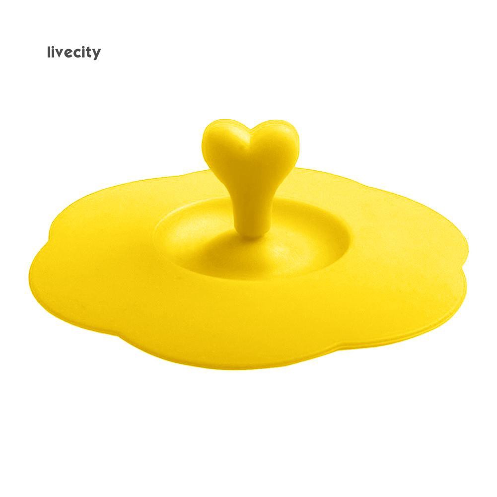 Nắp đậy ly bằng silicone kèm tay cầm hình trái tim độc đáo