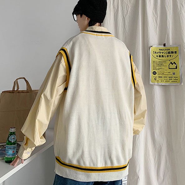 Áo khoác không tay dáng rộng phong áo khoác unisex áo len nam hàn quốc