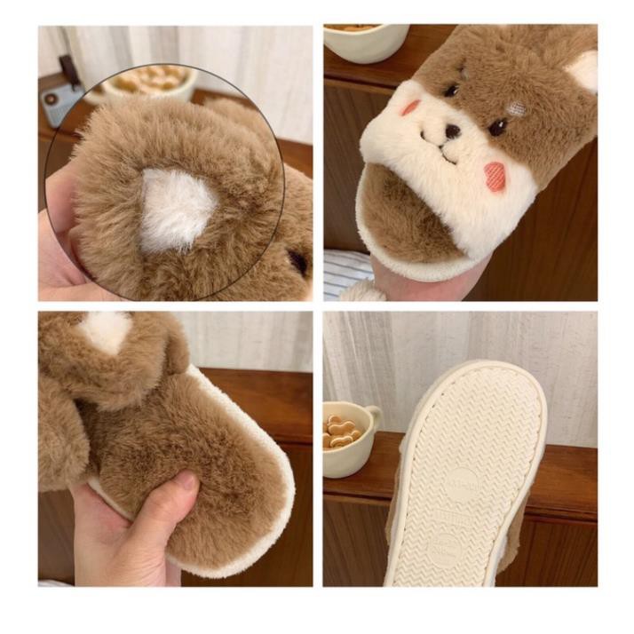 Dép bông đi trong nhà hình con gấu có tai màu nâu