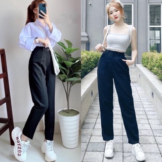 Quần tây nữ đi học lưng cao dáng baggy dài màu đen bigsize chất vải tuyết mưa mềm Quần vải nữ học sinh cạp cao ống đứng