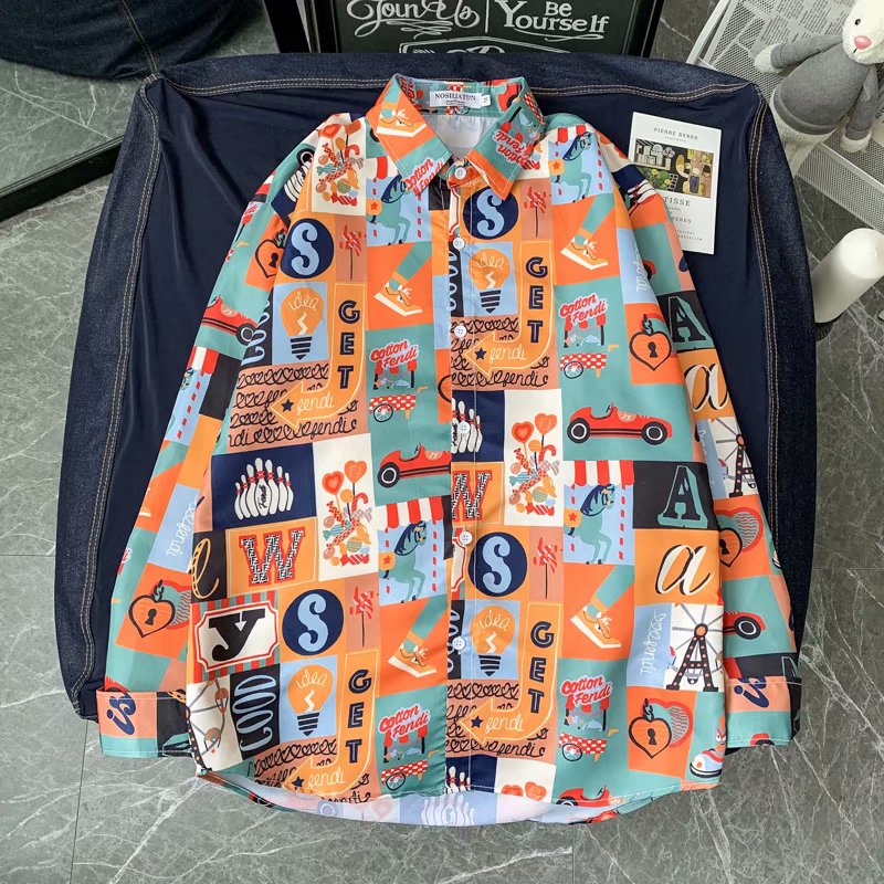 Korean Street Fashion Style Cartoon Print Long Sleeve Shirt Size M-3Xl