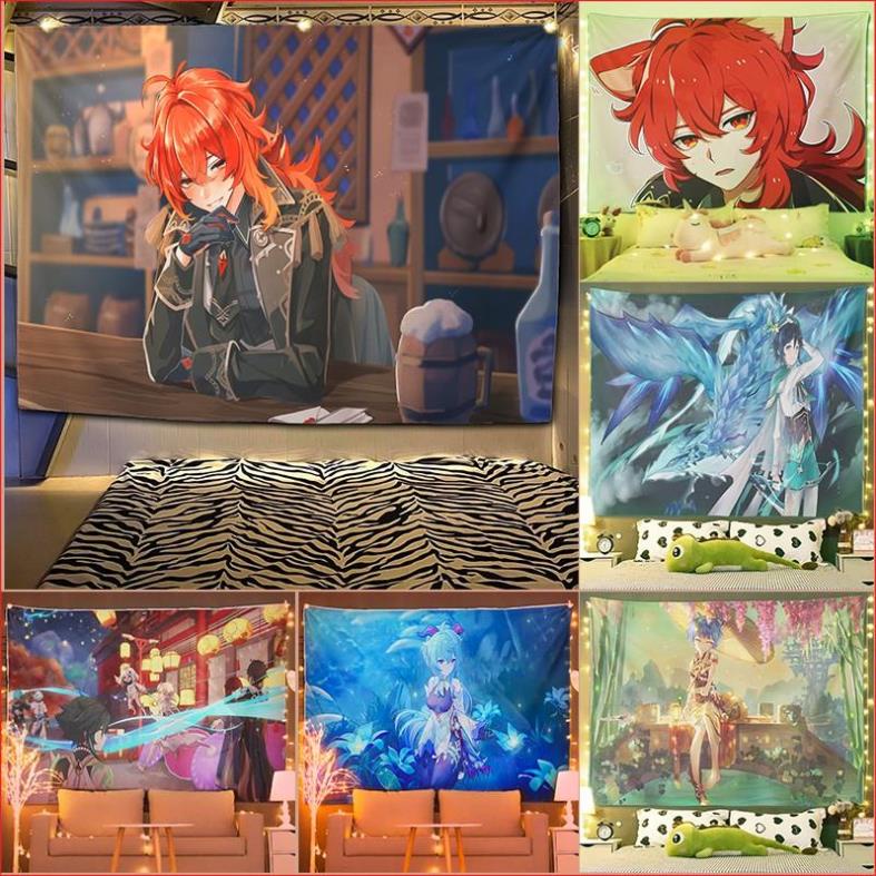 Tranh vải treo tường size to tặng móc treo, thảm treo tường decor phòng ngủ đẹp.MSP : Genshin Impact 10