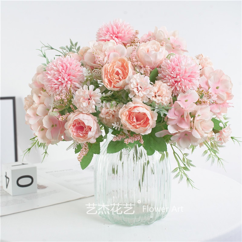 hoa giả décor hoa mẫu đơn hoa cẩm tú cầu hoa giả trang trí Bó hoa lụa giả trang trí nội thất