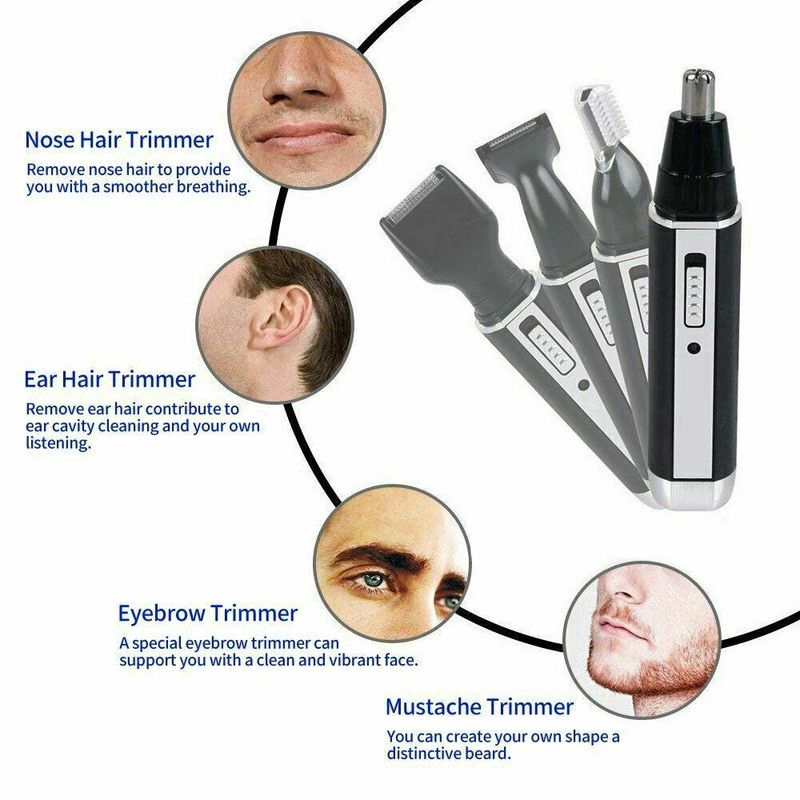 [Hàng mới về] Máy tỉa lông mũi/tai 4 trong 1 sạc USB chạy điện bền bỉ chăm sóc mặt cho nam
