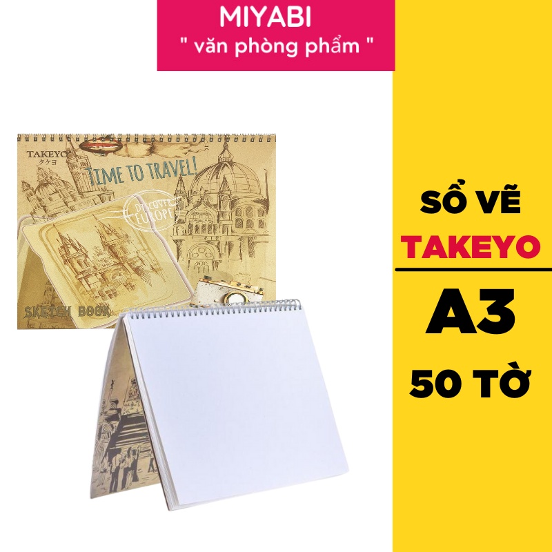 Sổ vẽ màu nước sketchbook lò xo A3 - 50 tờ / quyển - sổ vẽ sketchbook cao cấp - MIYABI STORE