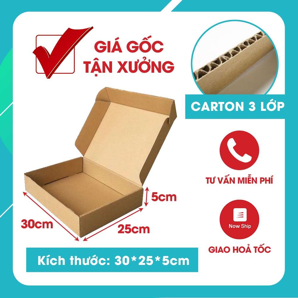 Hộp carton nắp gài size 30x25x5 [Bộ 20H] hộp đóng hàng