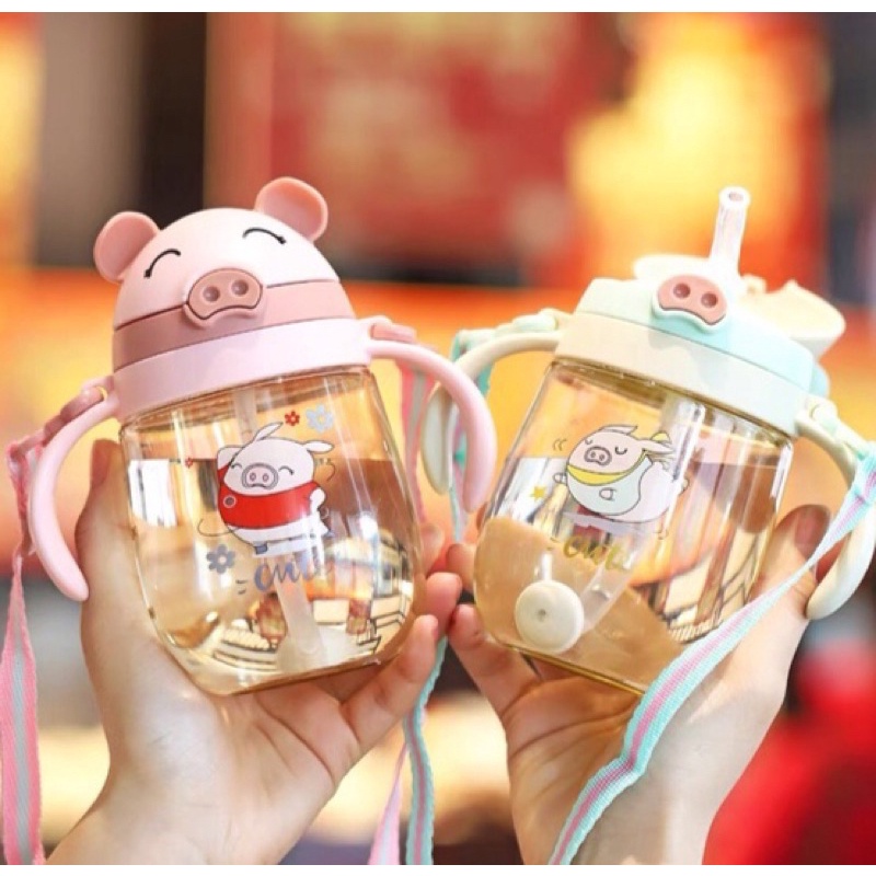 Bình Tập Uống Nước Nhiều Kiểu Kèm Dây Đeo Cho Bé Tặng kèm cọ rửa ống hút
