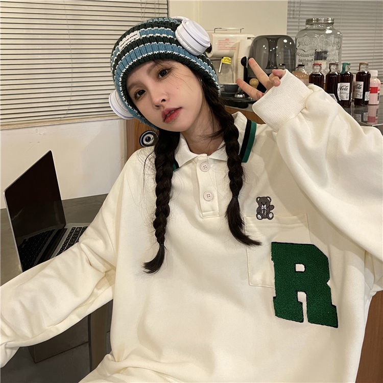 Áo Thun POLO Nữ Dài Tay Cổ Bẻ Thời Trang Hàn Mới