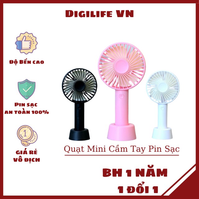 Quạt Mini Tích Điện Cầm Tay Có Giá Đỡ Để Bàn 3 Chế Độ Gió