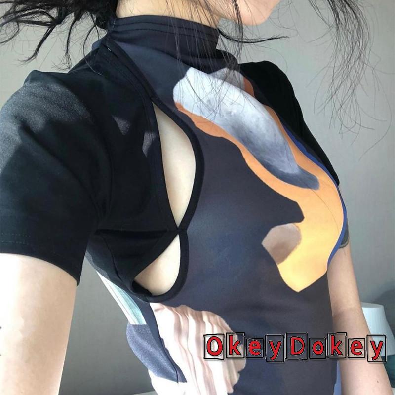 OKDK-Áo thun tay ngắn ôm dáng in hình chân dung đồ họa thời trang cho nữ