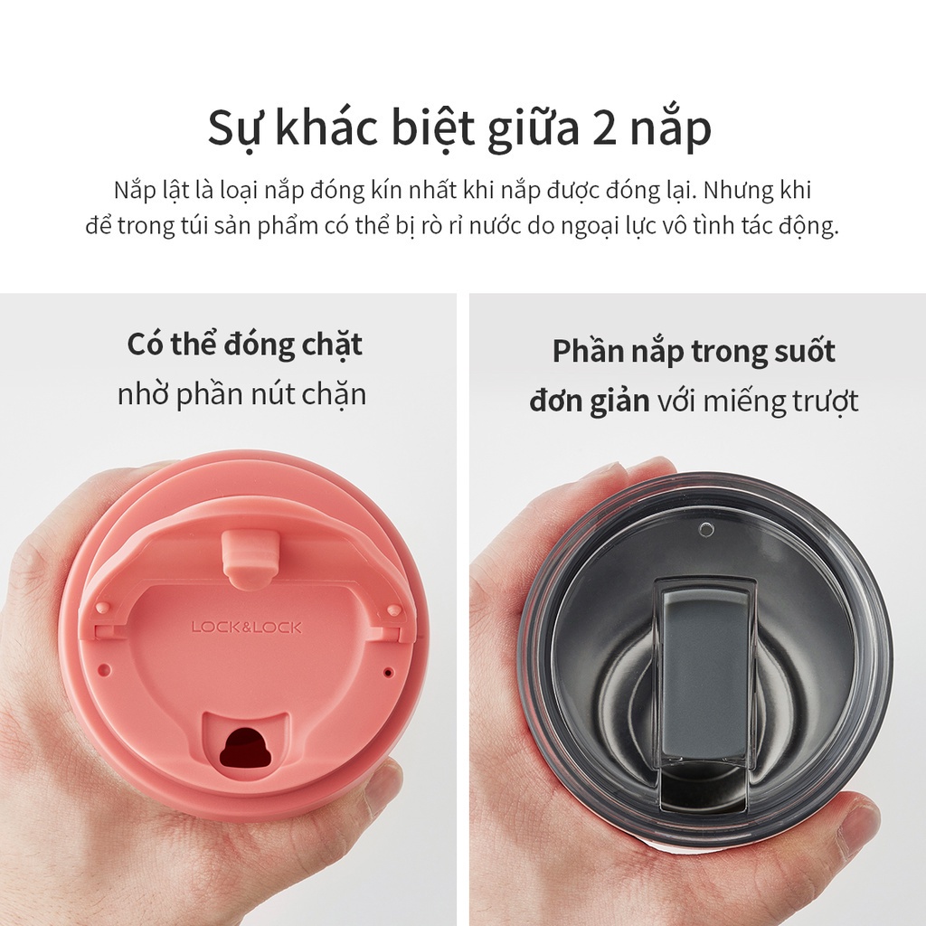 Ly giữ nhiệt LocknLock 540ml LHC4279 Màu Đỏ - Hàng Chính Hãng - có 2 nắp tiện lợi, đế silicone, inox SUS304 - K-MALL