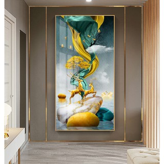 Tranh treo tường hiện đại nghệ thuật nai vàng chất liệu bóng kính hoặc vải canvas 10220530