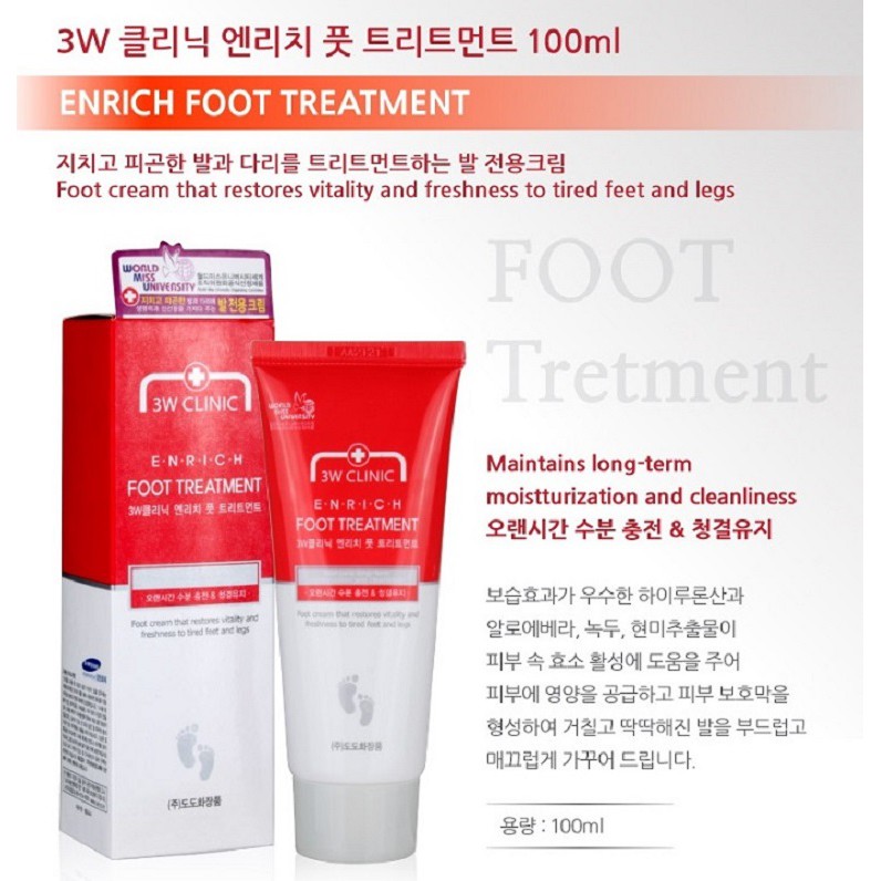 Kem Dưỡng Da Chân Chiết Xuất Đậu Xanh Enrich Foot Treatment 3W Clinic 100ml