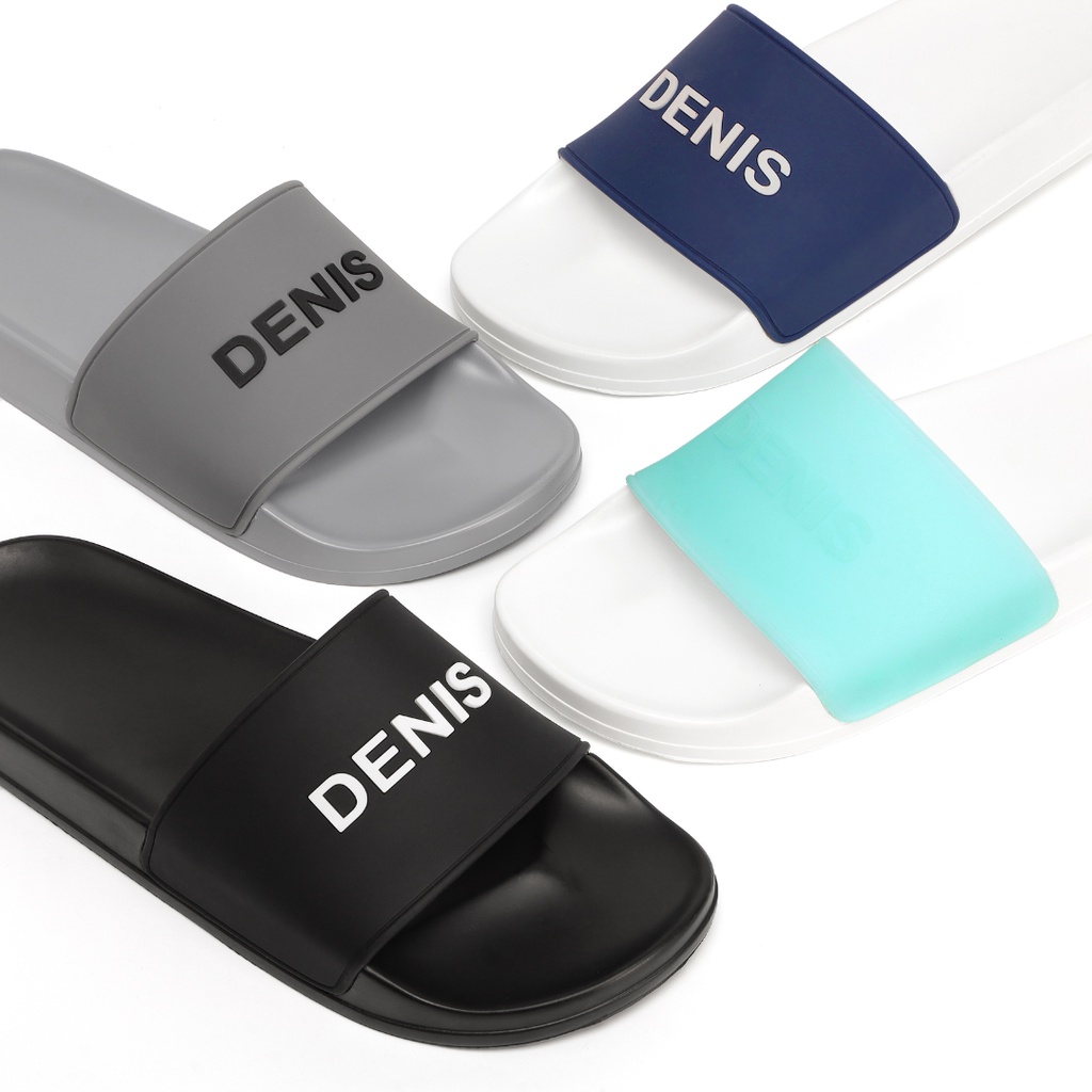 Dép quai ngang Denis Unisex Slipper Quai Xanh Biển Chữ Trắng DN03