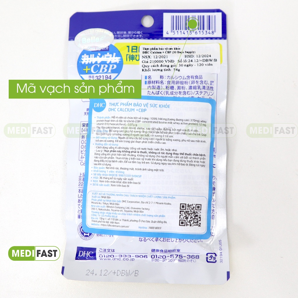 Viên uống canxi DHC Calcium + CBP - Bổ sung calci giúp trẻ phát triển chiều cao, giảm loãng xương ở người cao tuổi
