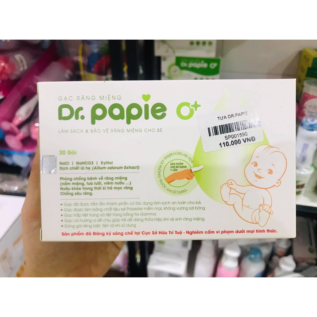Tưa lưỡi Dr.papie 0+ 30 gói gạc răng miệng