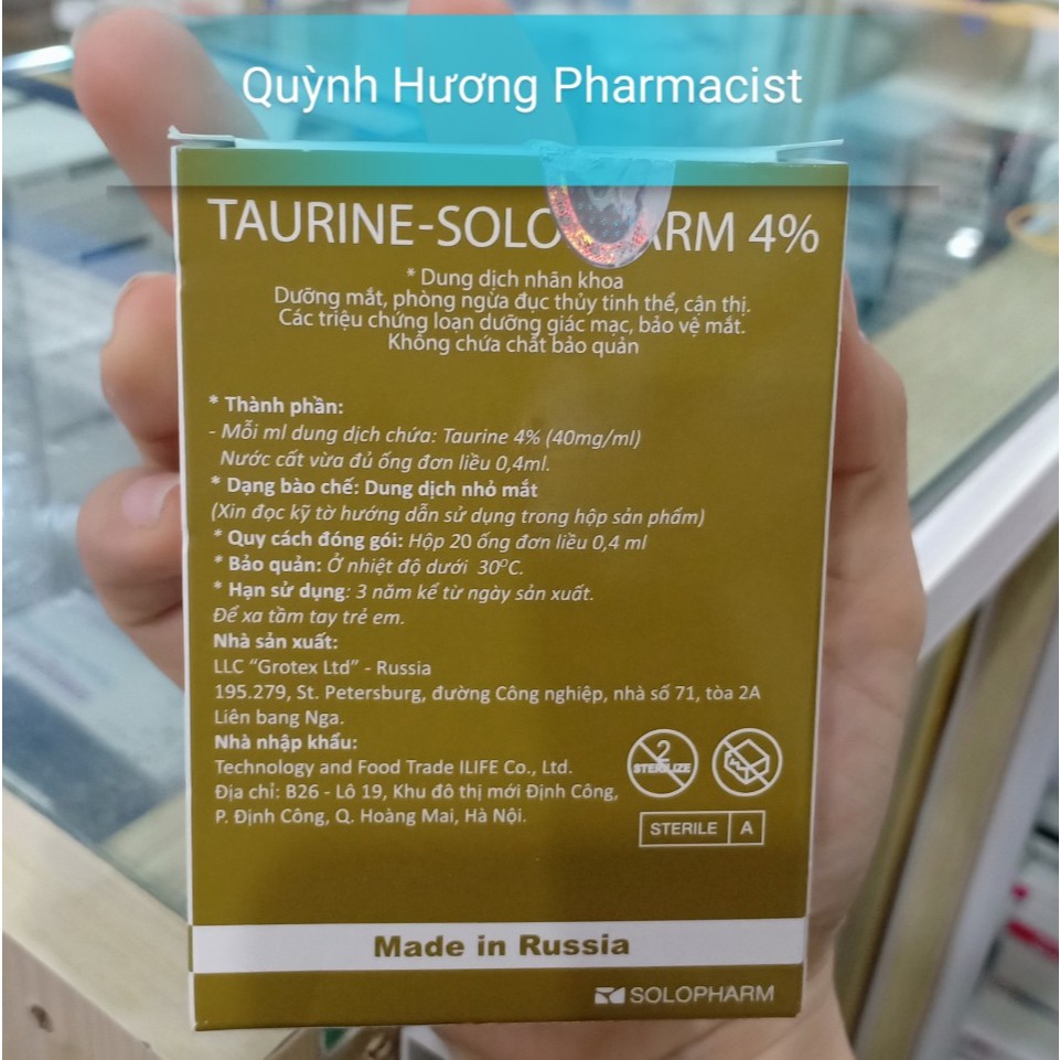 Nhỏ mắt nhân tạo TAURINE SOLOPHARM 4%