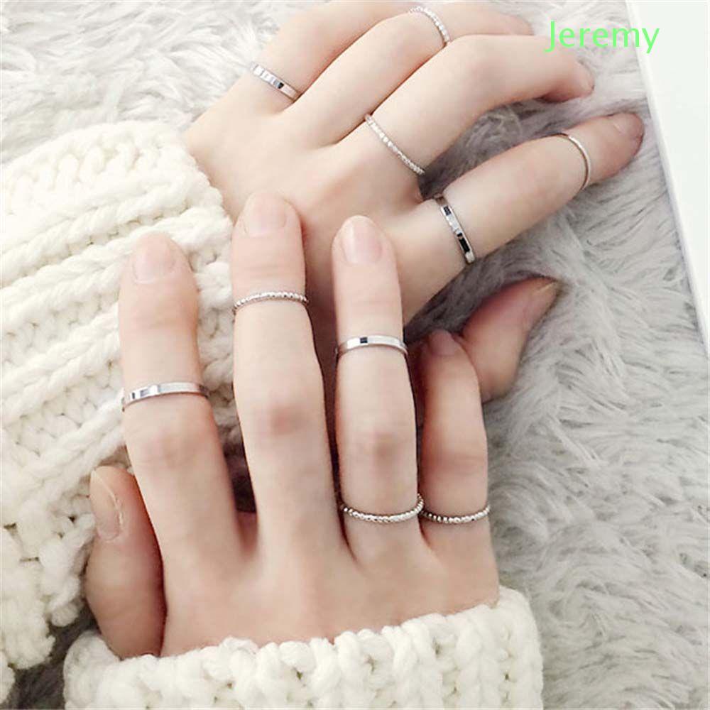 Set 10 nhẫn đeo khớp ngón tay bằng kim loại nhiều màu sắc thời trang Hàn Quốc cho nữ JEREMY1