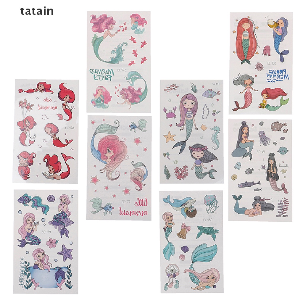 Bộ 15 tờ nhãn dán hình xăm tạm thời kiểu nàng tiên cá dễ thương dự tiệc dành cho trẻ em CVX