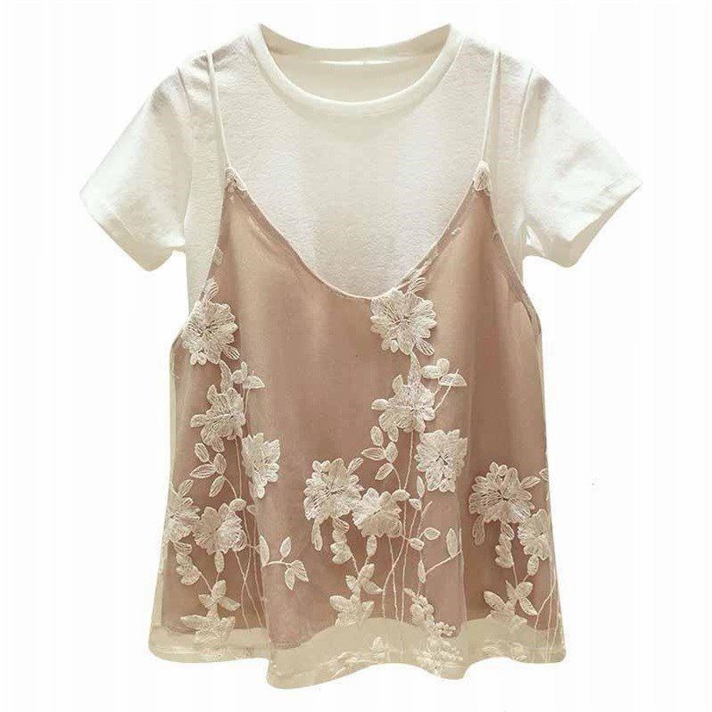 2022 summer fashion new large size women's fat mm love machine top covering stomach and hiding meat age reduction suit two-piece set