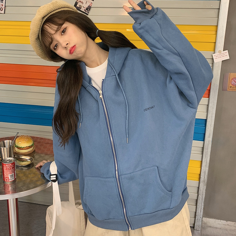 Áo Hoodie Dài Tay 176146Áo Khoác Có Mũ Dáng Rộng Màu Sắc Đơn Giản Cho Nữ