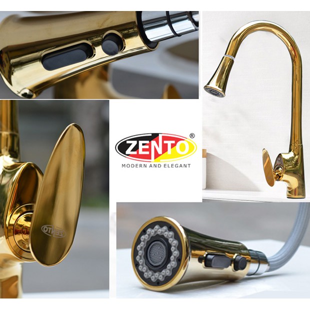 Vòi rửa bát nóng lạnh Pulldown Spray ZT5505-gold (Dây rút)