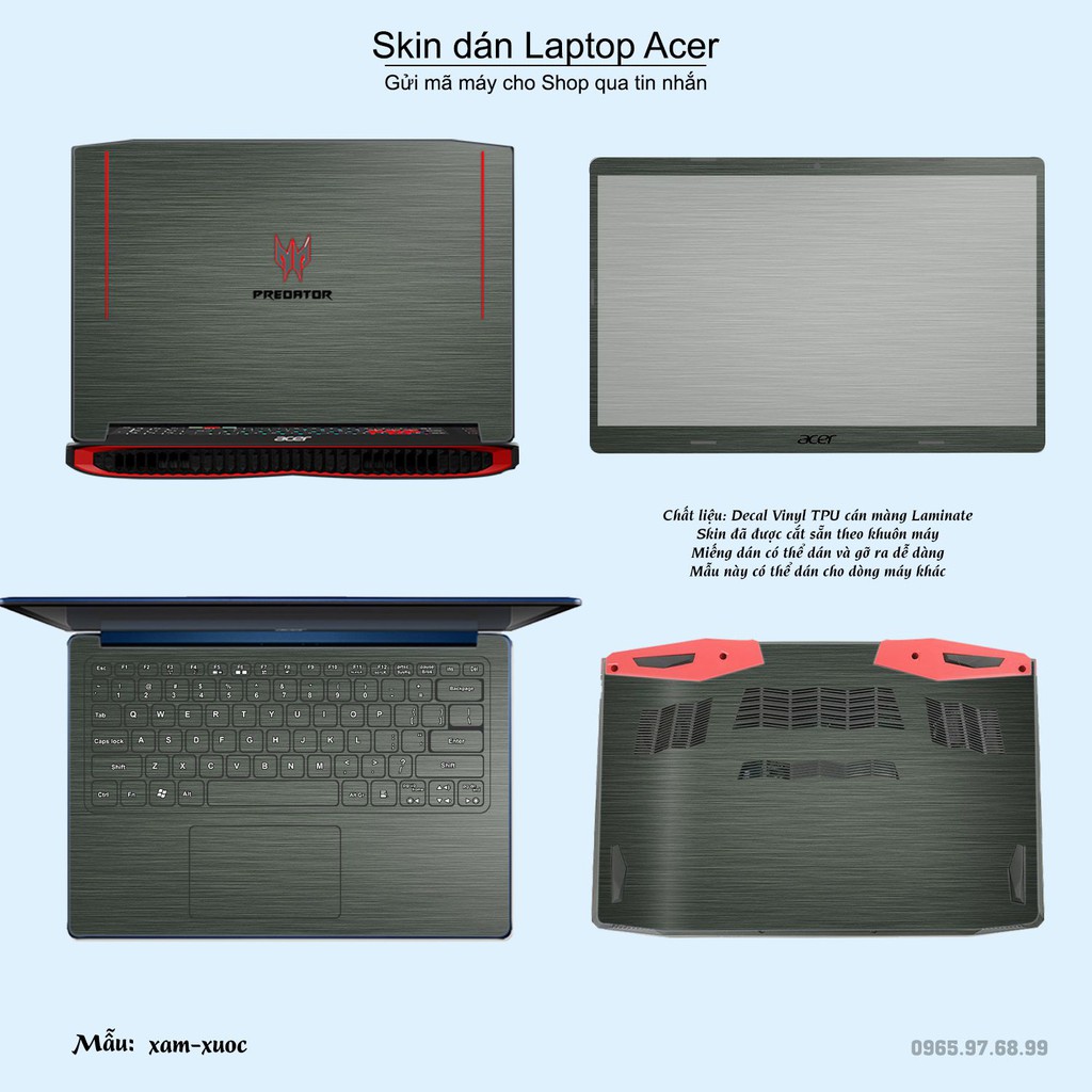 Skin dán Laptop Acer màu xám xước (inbox mã máy cho Shop)