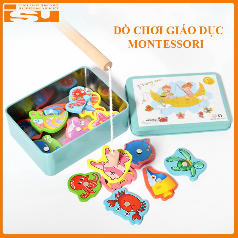 Bộ đồ chơi câu cá gỗ - trò chơi trí tuệ thông minh Montessori thả hình cho trẻ (bé từ 1-3 tuổi)