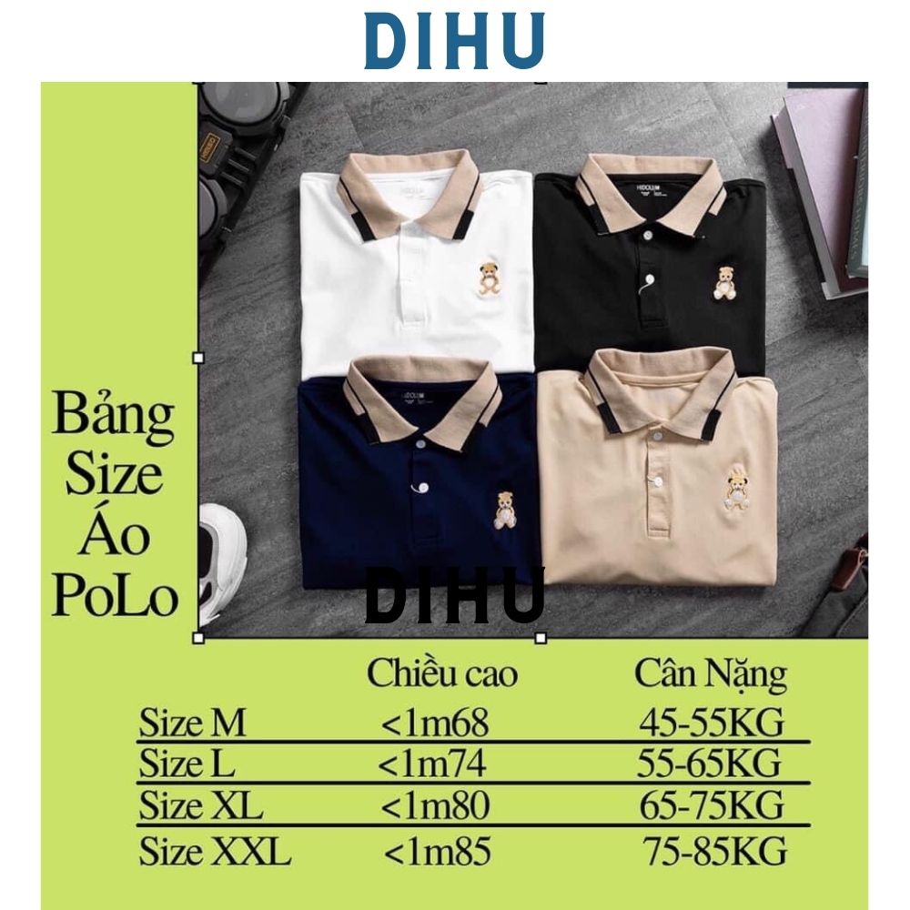 Áo thun polo nam cổ bẻ, áo polo nam thêu gấu vải cá sấu Cotton xuất xịn, chuẩn form,sang trọng-lịch lãm Dihu