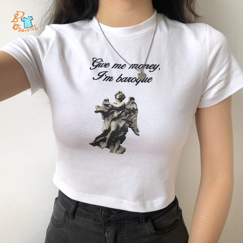 Crop Tops summer women chic printing korean fashion | BigBuy360 - bigbuy360.vn
