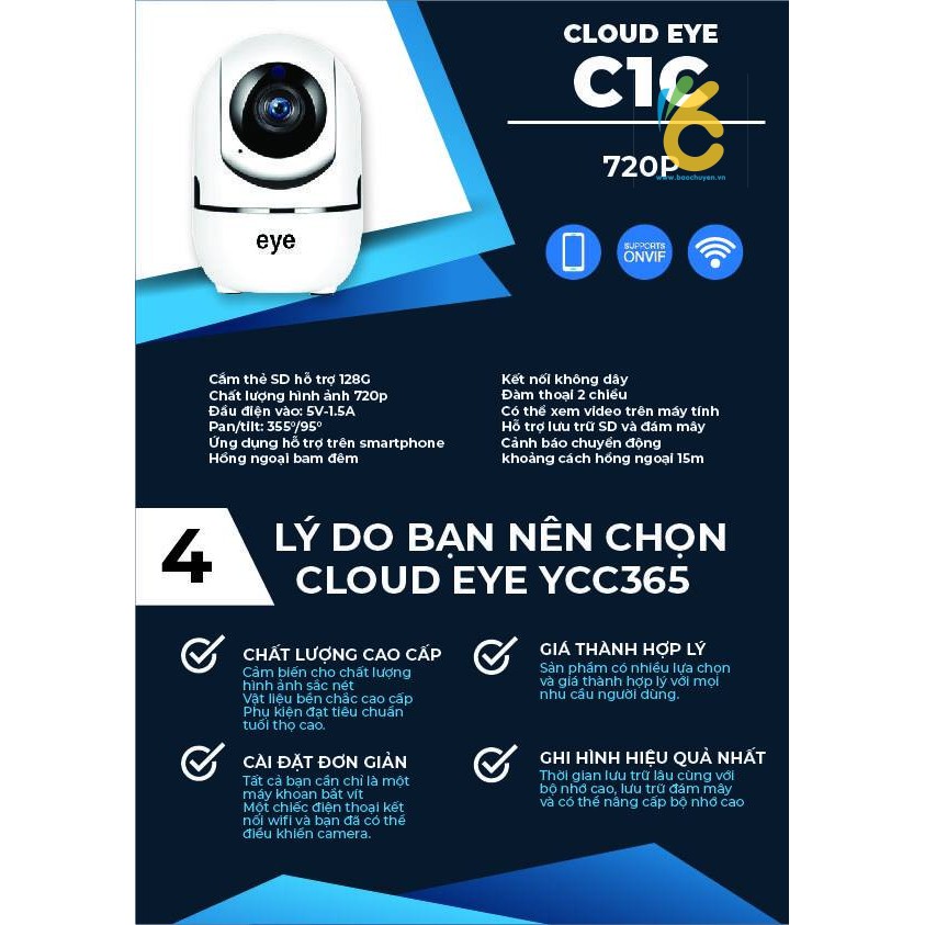 Camera WIFI EYE C3Y 1080P chống trộm - Phần mềm YCC365PLUS - Âm thanh 2 chiều