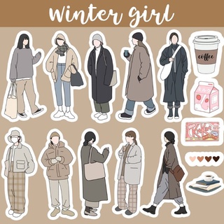 Set sticker cô gái ulzzang girl trang trí sổ tay điện thoại laptop xinh xắn