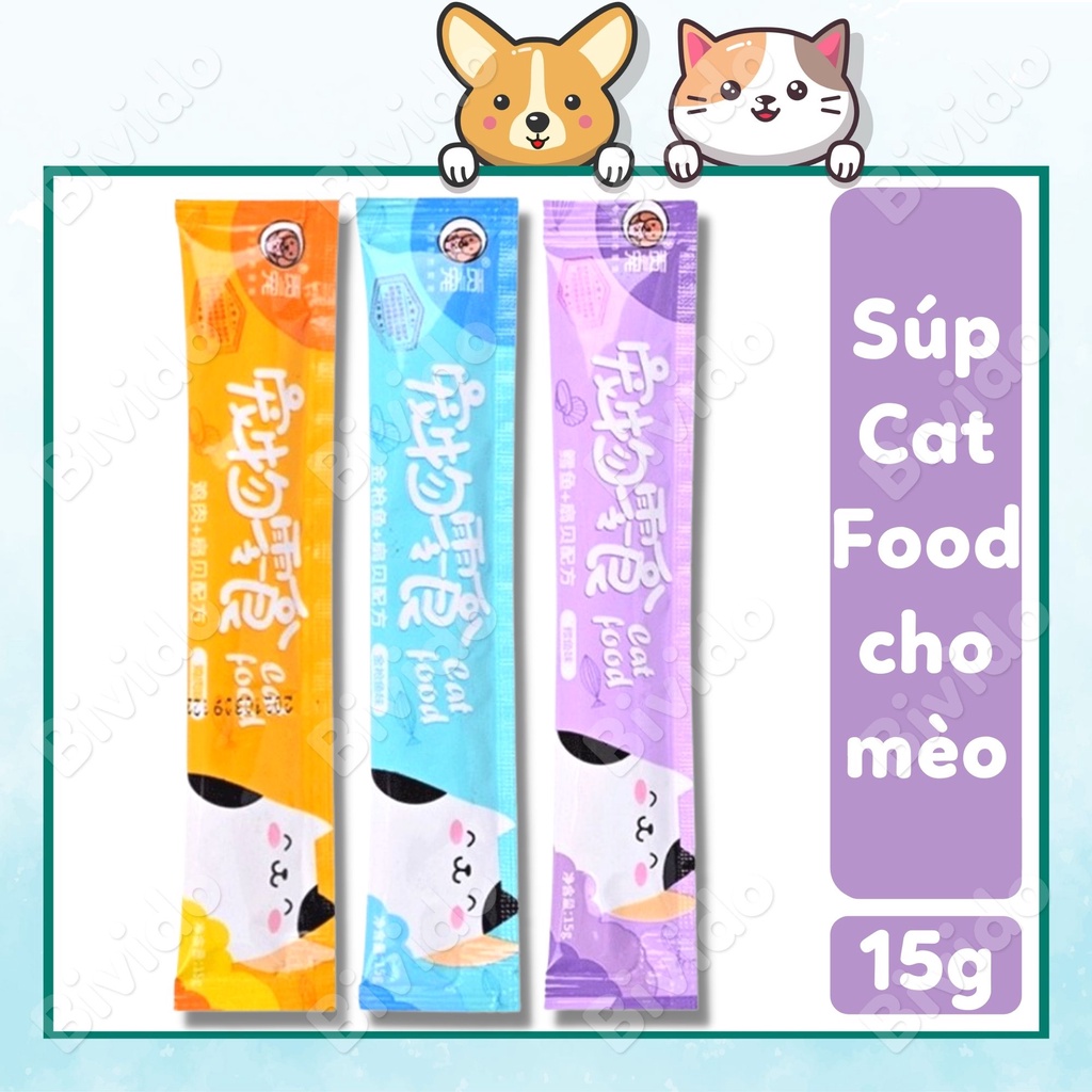 Súp thưởng Cat Food cho mèo đủ vị dinh dưỡng thanh 15g - Bivido