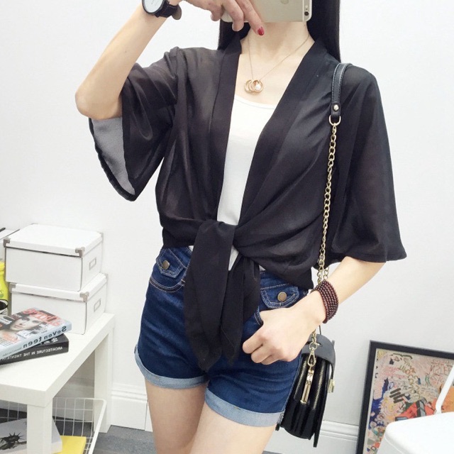 Áo khoác voan dáng dài thanh lịch nữ (kèm ảnh thật) mẫu 2 | BigBuy360 - bigbuy360.vn