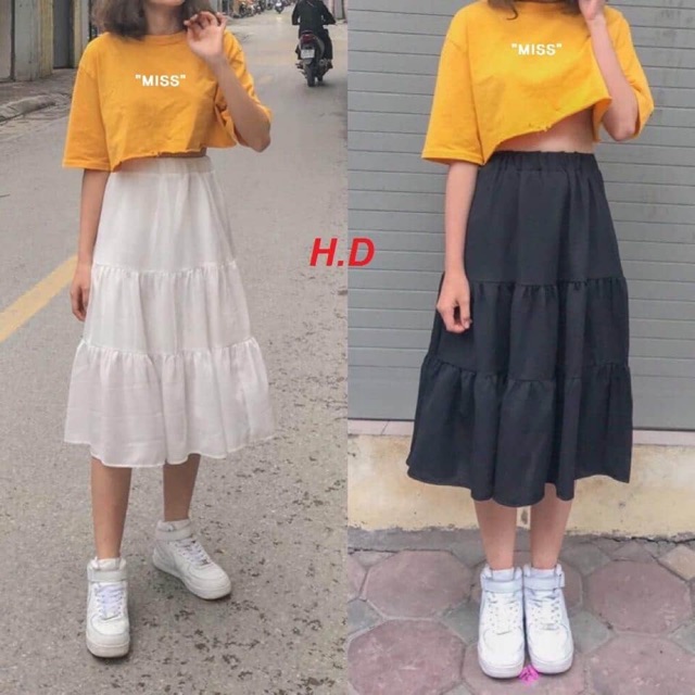 Sét áo croptop Mis + chân váy ba tầng HĐ12