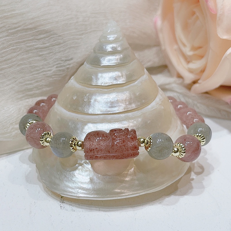 Vòng Đeo Tay May Mắn Đính Hạt Pha Lê Mặt Trăng/Dâu Tây/Hoa Đào Kiểu Retro Dành Cho Nữ