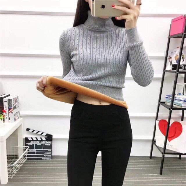 Áo len cổ lọ lót lông