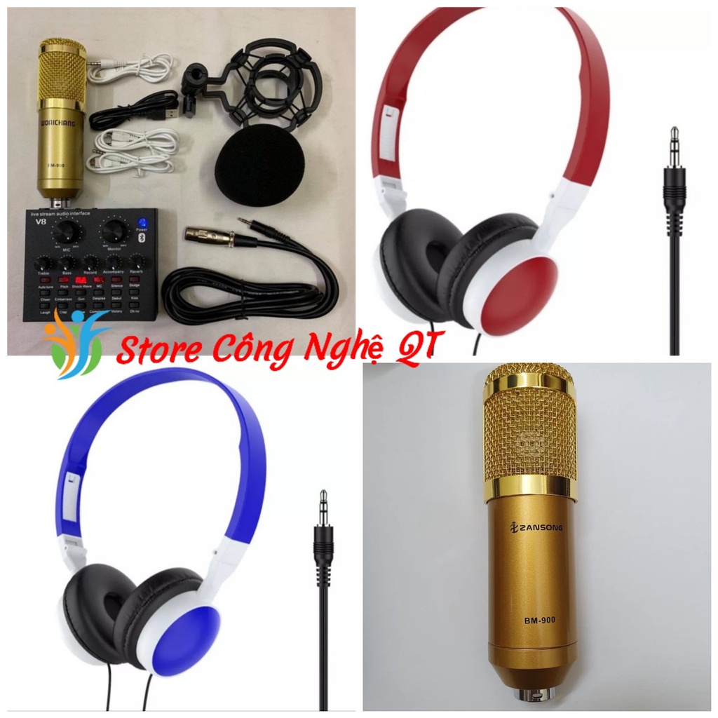 Combo Mic thu âm BM 900, Soundcard v8 Aqta tặng kèm tai nghe dây Phong cách thời trang Hàn Quốc.