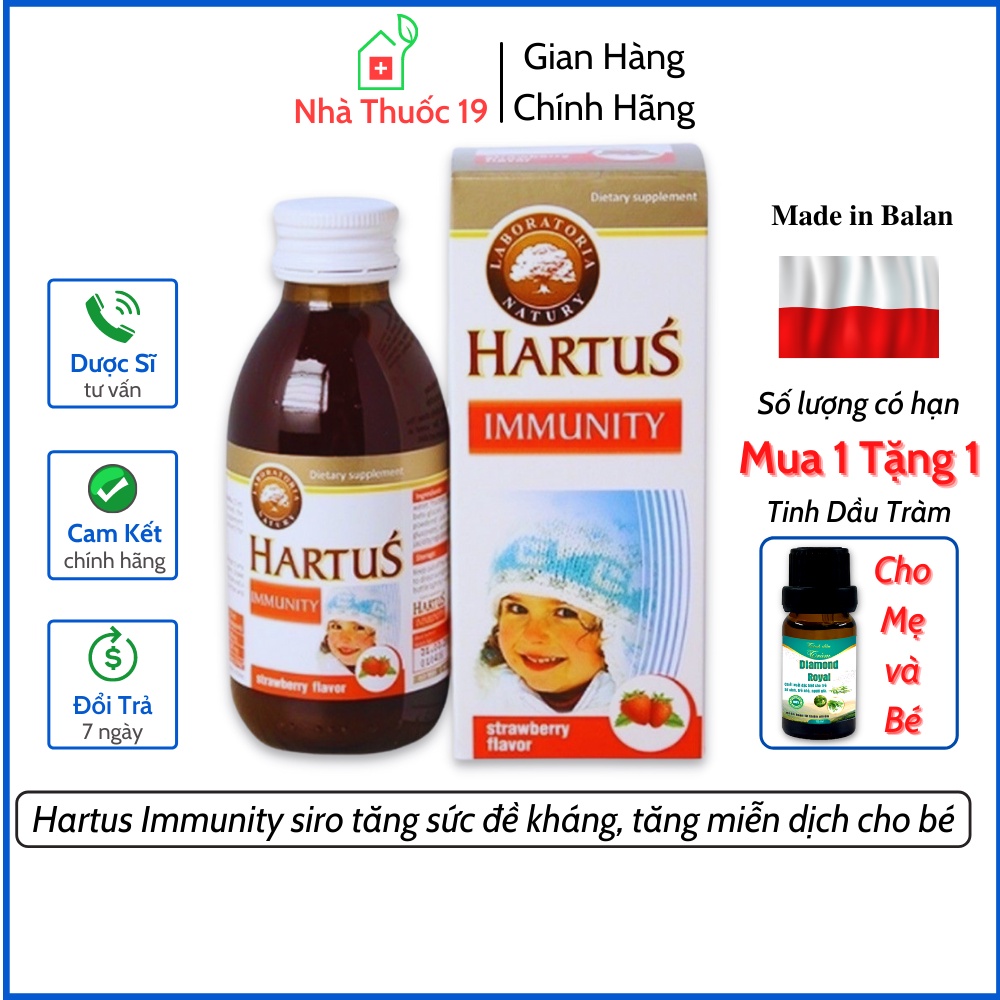 Hartus Immunity nhập khẩu chính hãng từ Balan, Siro Hartus giúp tăng sức đề kháng cho bé, bé khỏe mạnh hơn (Chai 150ml)